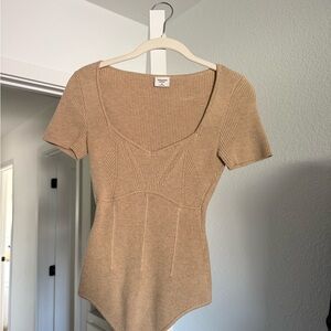 Abercrombie & Fitch Beige Ribbed Bodysuit